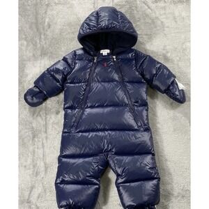 Polo Ralph Lauren Down Puffer Snow Suit Bunting Mittens  Blue Newborn Red Pony